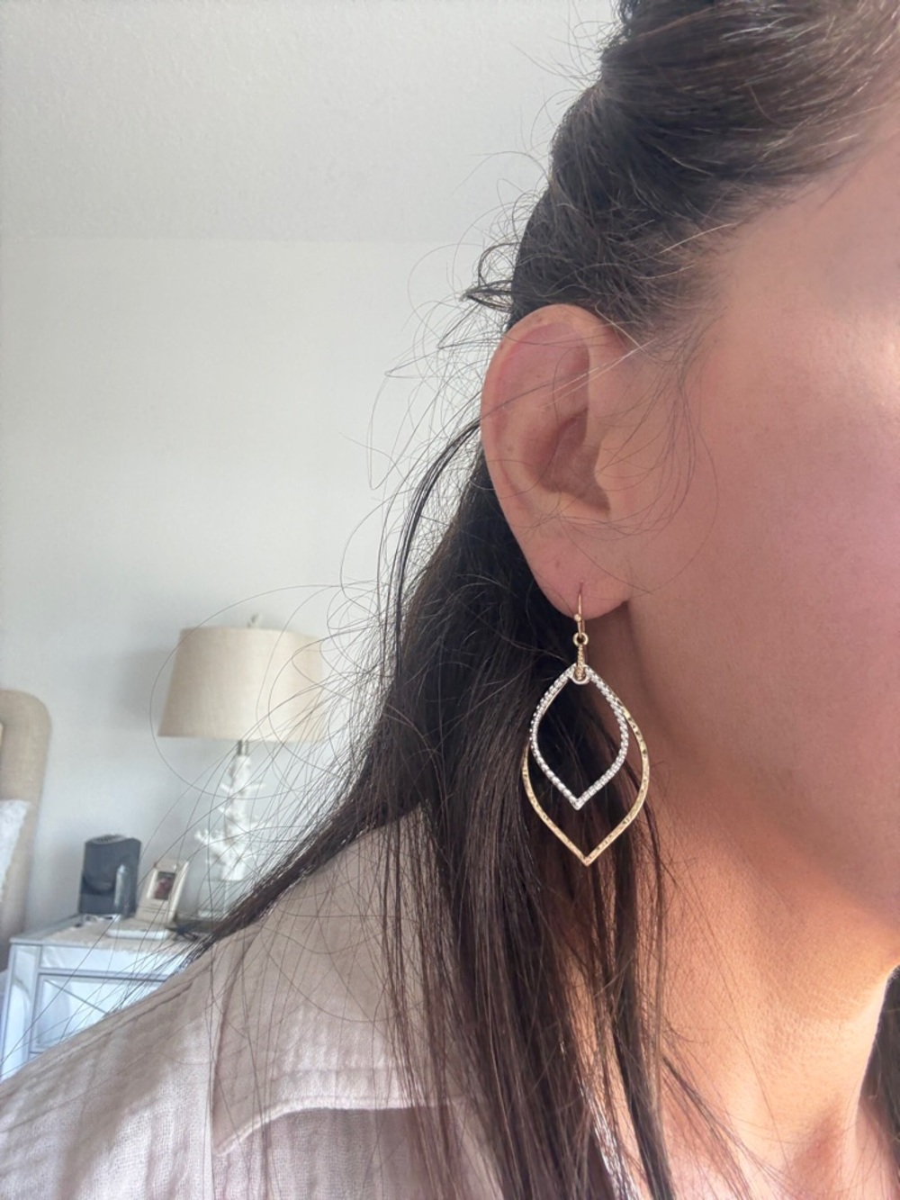Gold and Crystal Double Teardrop Drop Earrings - Women Jewelry - Picture 8 of 8
